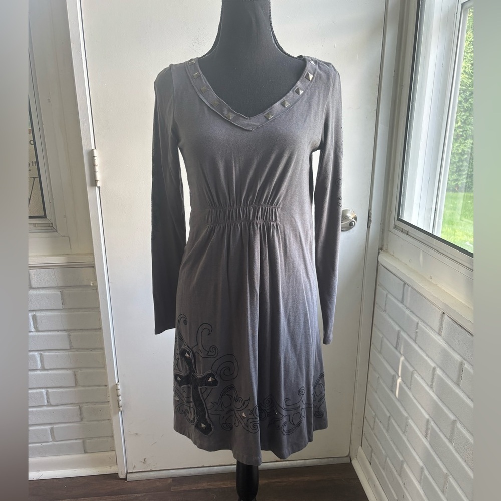Ariat Y2K Studded Velvet Dress XS goth vintage embellished layered